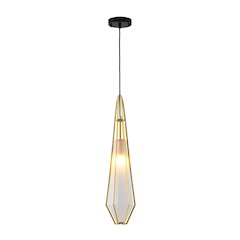 1-Light Gold Aluminum Single Pendant With Frosted Glass