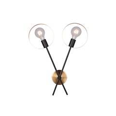 2-Light Black And Brushed Brass Arm Wall Sconce