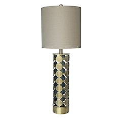 1-Light Antique Brass Metal Table Lamp With A Drum Shade