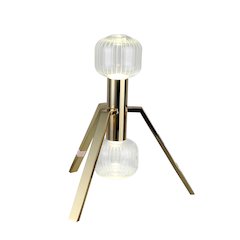 2-Light Gold LED Table Lamp With Clear Glass Shades