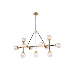 11-Light Black And Gold Chandelier With Clear Glass shades