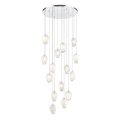 15-Light Chrome Chandelier With White Glass Pendants