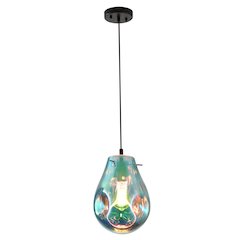1-Light Black Single Pendant With A Blue Glass Shade