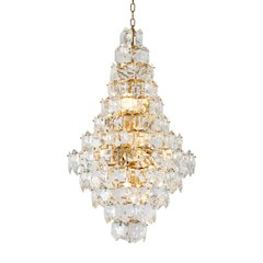 15-Light Brass Chandelier With Clear Crystals