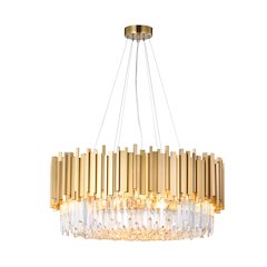 12-Light Gold Stainless Steel Chandelier With Clear Crystals