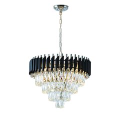 8-Light Chrome And Black Chandelier With Clear Crystals