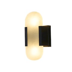 2-Light Satin Black Metal LED Wall Sconce With A Alabaster Shade