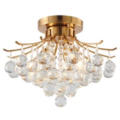 3-Light Satin Brass Metal Flush Mount With Clear Crystals