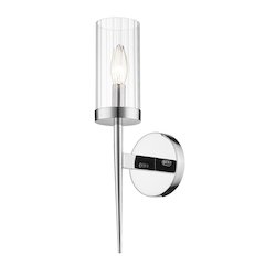 1-Light Chrome Iron Wall Sconce With A Clear Glass Shade