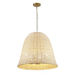 6-Light Brass Chandelier With A Natural White Wood Vine Basket Shade