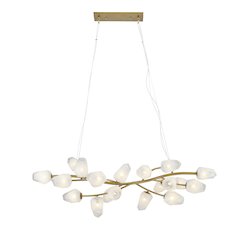 20-Light gold iron frame chandelier with white glass shades