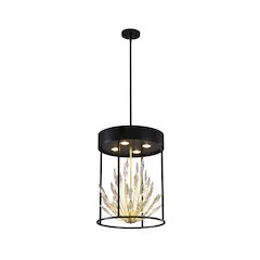 4-Light Matte Black Pendant With Gold Branches And Clear Crystals
