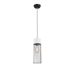1-Light Grey Single Pendant With A Black Metal Cage Shade