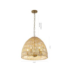 5-Light Brass Chandelier With A Natural White Wood Vine Basket Shade
