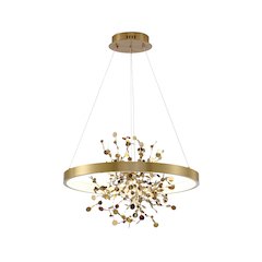 1-Light Gold Stainless Steel LED Chandelier With Gold Aluminum Confetti Interior