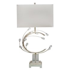 1-Light Antique Silver Table Lamp With Crystal Accents And A Shade