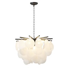 7-Light Satin Black Chandelier With Frosted White Glass Petals