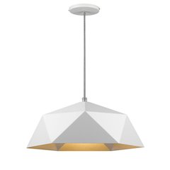 1-Light White Metal Shade Pendant With A Gold Interior