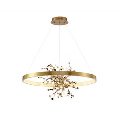 1-Light Gold Stainless Steel LED Chandelier With Gold Aluminum Confetti Interior