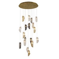 18-Light Brass Chandelier With Clear, Smoke, And Amber Glass Accents