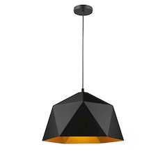 1-Light Black Metal Shade Pendant With A Gold Interior