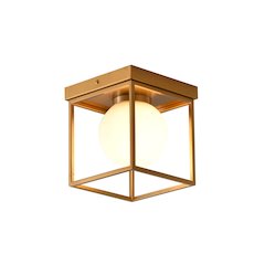 1-Light Brass Flush Mount With A White Glass Shade