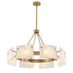 8-Light Gold Chandelier With White Glass Shades