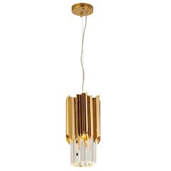1-Light Gold Stainless Steel Pendant With Clear Crystals