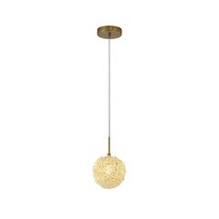 1-Light Brass Steel Single Pendant With Clear Crystal Beaded Ball