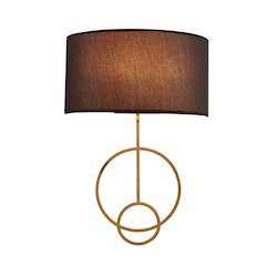 1-Light Satin Brass Metal Wall Sconce With A Fabric Black Shade