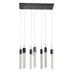 7-Light Matte Black Island Lighting With A Clear Bubble Crystal