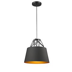 1-Light Black Shade With Gold Interior Single Pendant
