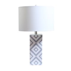1-Light White And Grey Ceramic Table Lamp With A Shade
