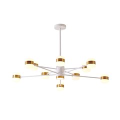 10-Light White LED Chandelier With Gold Accents And White Acrylic Shades