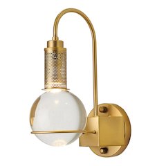 1-Light Antique Brass Metal Wall Sconce With A Clear Crystal Ball