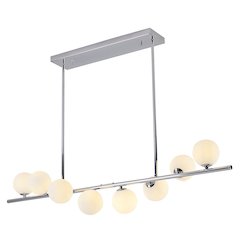 8-Light Chrome Metal Chandelier With White Glass Shades