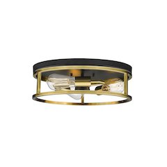 3-Light Black And Gold Metal Flush Mount