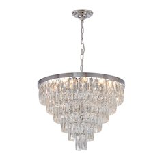 14-Light Chrome Metal Chandelier With Clear Crystals