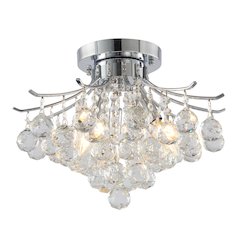 3-Light Chrome Metal Flush Mount With Clear Crystals