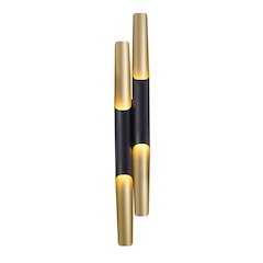 4-Light Matte Black Tubed Wall Sconce With A Gold Interior