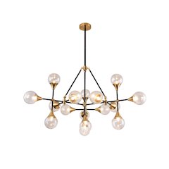 16-Light Black And Gold Chandelier With Clear Glass shades