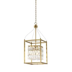 4-Light Antique Brass Cage Chandelier With Clear Crystals