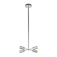 4-Light Chrome Chandelier With Four Arms And Visible Bulbs