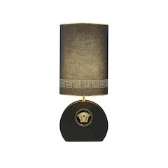 1-Light Black Iron Table Lamp With Leather Cover On Base And A Fabric Shade
