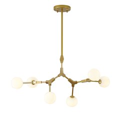 6-Light Gold Chandelier With White Glass Shades