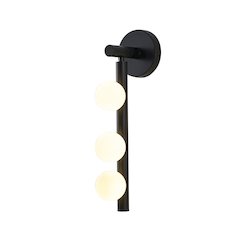 3-Light Matte Black Metal Wall Sconce With Whtie Glass Shades