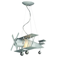 1-Light Silver Airplane Children's Lighting With Frosted White Glass