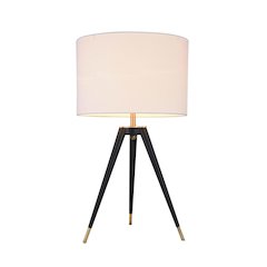 1-Light Black Table Lamp With A White Linen Drum Shade