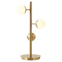 3-Light Brass Metal Table Lamp With White Glass Shades