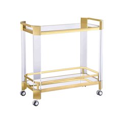 This bar cart has a gold stainless steel frame